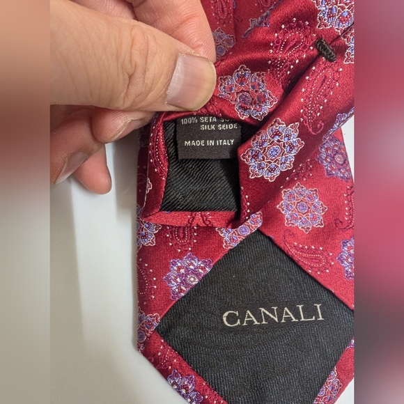 Canali Mens Floral Silk Red Tie - Picture 4 of 9
